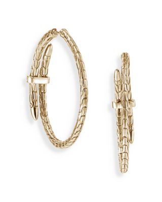 14K Yellow Gold Spear Diamond Coil Hoop Earrings