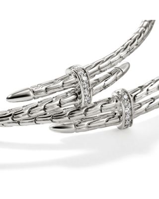 Sterling Silver Spear Diamond Bypass Hoop Earrings