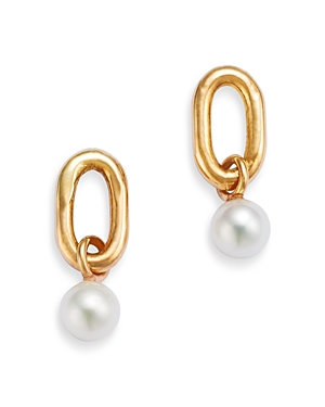 Shop Zoë Chicco 14k Yellow Gold Single Xxl Square Oval Link & Pearl Drop Earrings In White/gold
