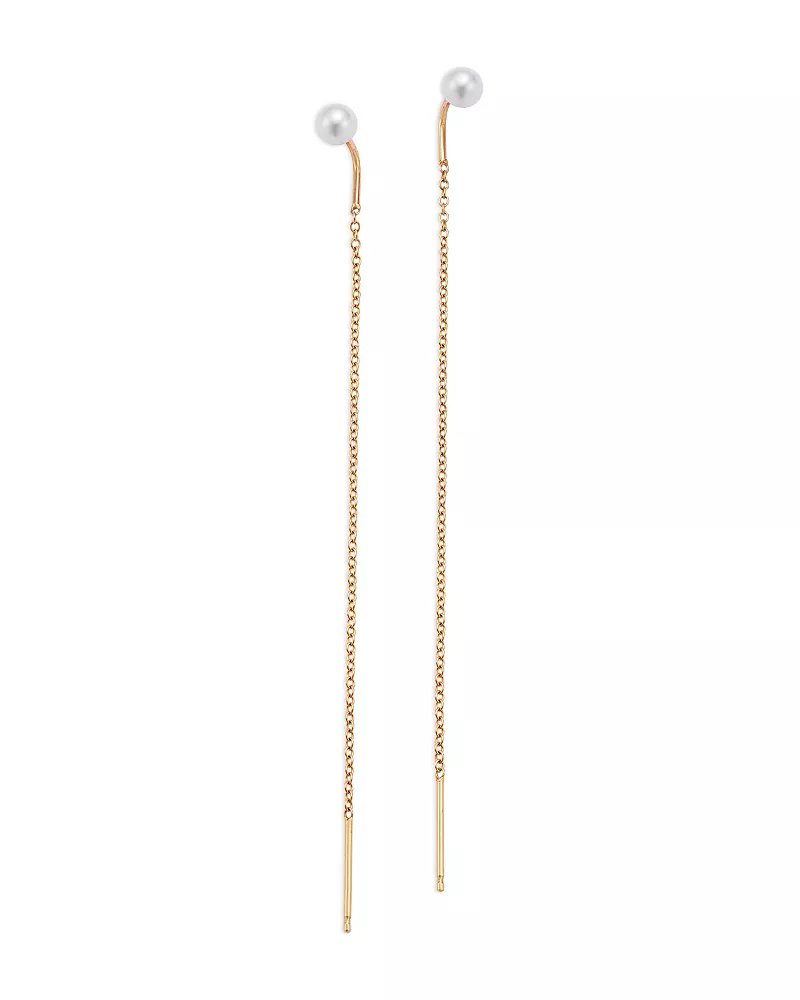 Zoe Chicco 14K Yellow Gold Cultured Freshwater Pearl Long Chain Threader Earrings
