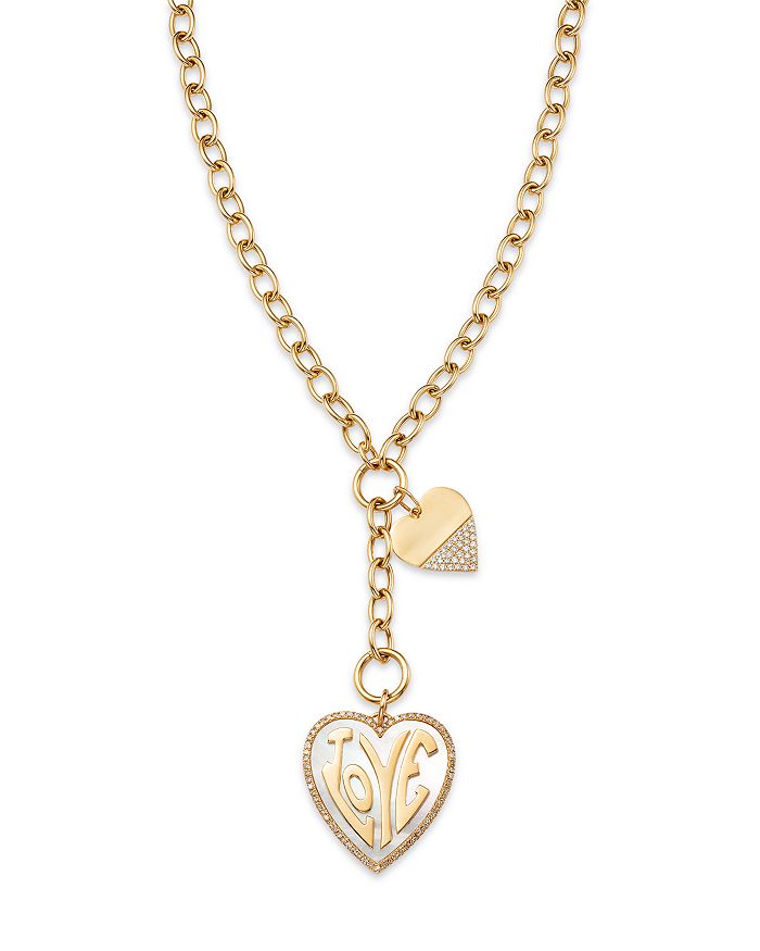 Nina Gilin - 14K Yellow Gold Two Hearts LOVE Diamond Pendant Necklace, 16"