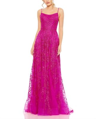 Mac Duggal - Floral Applique Spaghetti Strap Gown