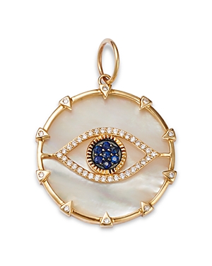Nina Gilin 14K Yellow Gold Mother of Pearl Eye of Protection Diamond & Sapphire Pendant