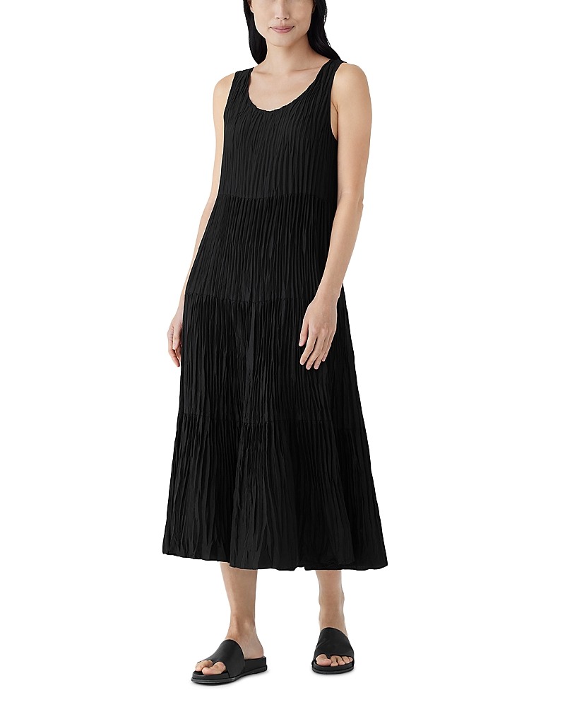 Eileen Fisher Crinkle Silk Tiered Midi Dress