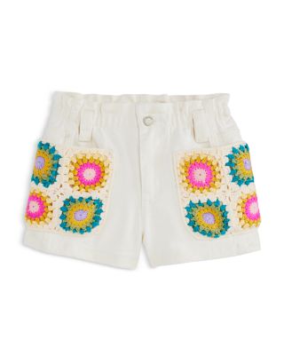 BLANKNYC - Girls' Crochet Appliqu&eacute; Paperbag Denim Shorts - Big Kid