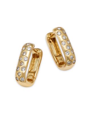 Diamond Rectangular Hoop Earrings in 14K Yellow Gold, 0.50 tcw