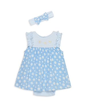 Shop Little Me Girls' Daisies Cotton Bodysuit Dress With Headband - Baby In Blue