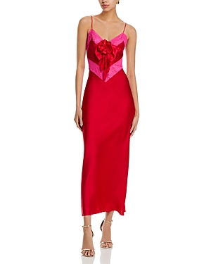 Shop Loveshackfancy Serita Silk Slip Dress In Red