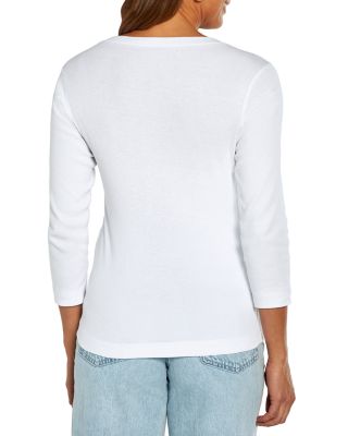 Cotton V Neck Three Quarter Sleeve Tee