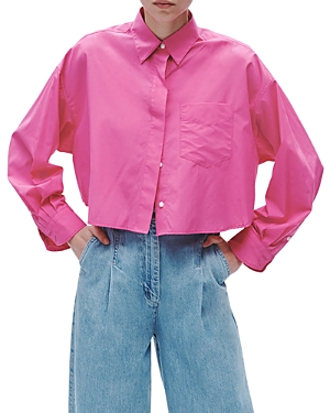 Rag & Bone Beatrice Cotton Poplin Crop Button-up Shirt In Brtpink
