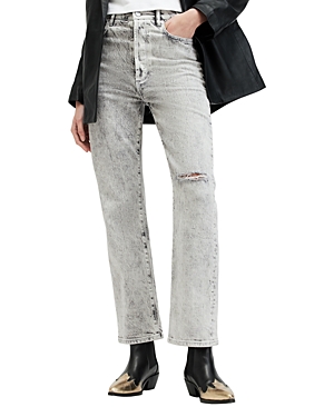 Shop Allsaints Edie High Rise Ankle Straight Jeans In Snow Grey