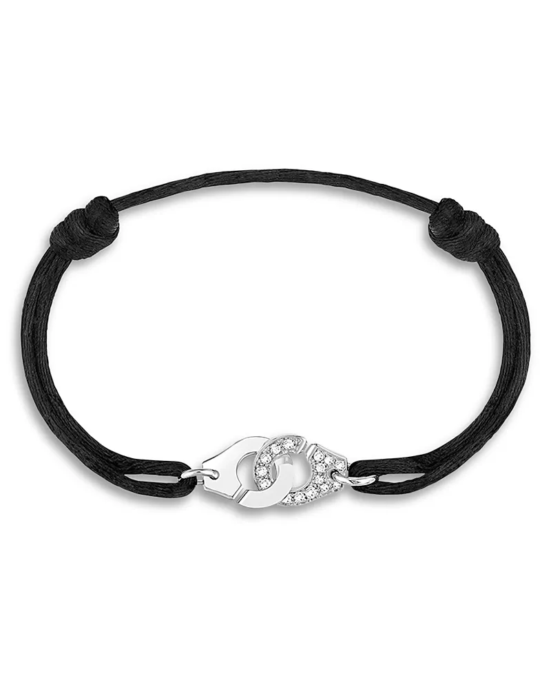 Dinh Van 18K White Gold Menottes Diamond Black Cord Slider Bracelet