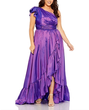 Shop Mac Duggal One Shoulder Draped A Line Gown In Purple