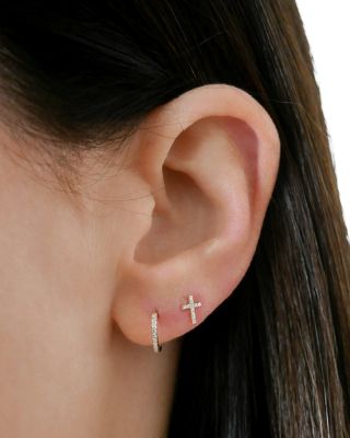 14K Yellow Gold Diamond Baby Cross Stud Earrings