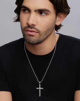 Men's Sterling Silver Anthem Caviar Bead X Cross Pendant - Exclusive