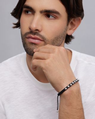 Men's Sterling Silver Anthem Caviar Bead Black Macrame Bracelet - Exclusive