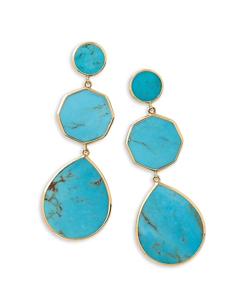 Ippolita 18k Yellow Gold Polished Rock Candy Drop Earrings In Turquoise In Blue/gold