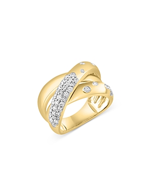 Diamond Pave Crossover Ring in 14K Yellow Gold