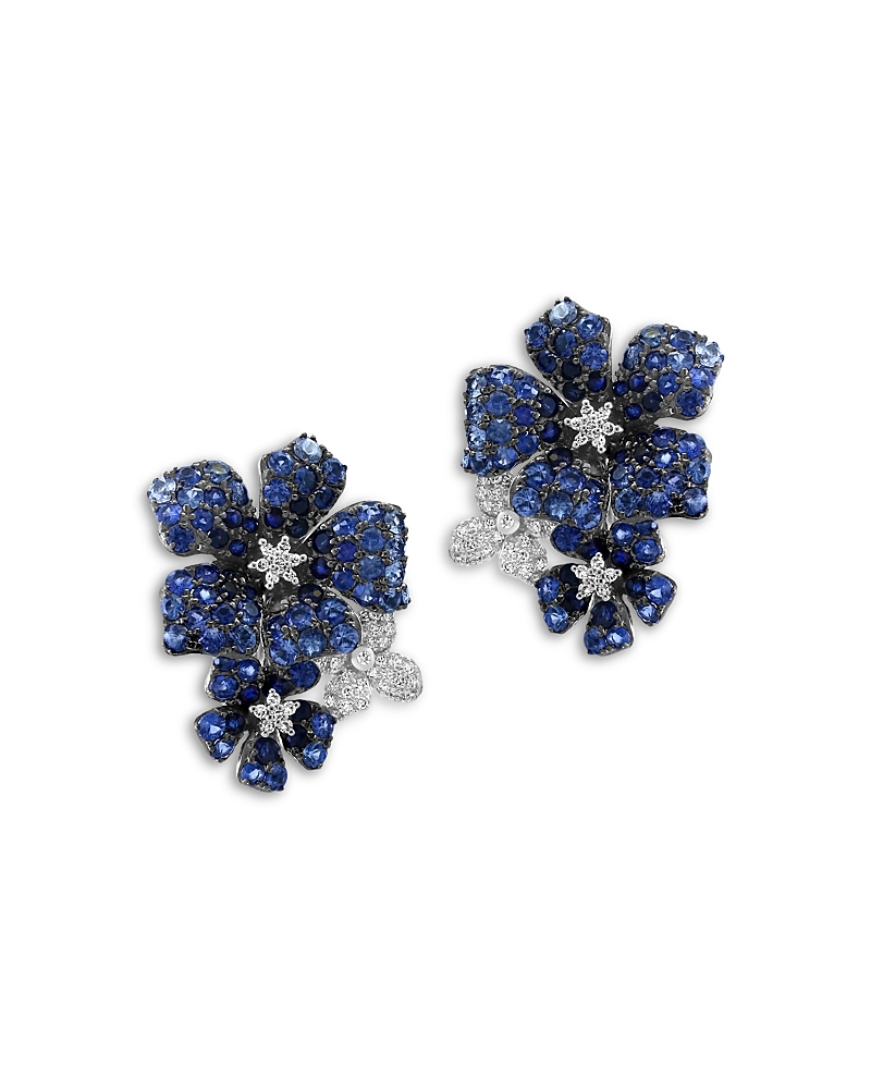 Bloomingdale's Fine Collection Blue Sapphire & Diamond Triple Flower Statement Earrings in 14K White Gold