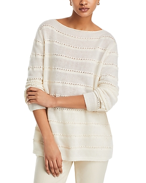Lafayette 148 New York Cotton Cashmere Sequin Pointelle Sweater