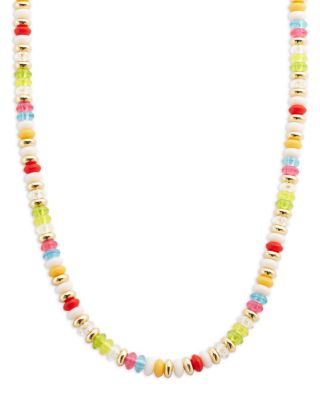 Aqua Multicolor Bead Collar Necklace in 14K Gold Plated, 16-18 - Exclusive