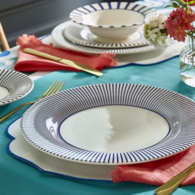 Blue Italian Steccato Dinner Plates, Set of 4