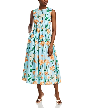 Shop Misook Printed Cotton A Line Dress In Caribbean Mist