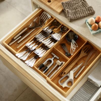 Bamboo Expandable Cutlery, Utensil & Gadget Organizer