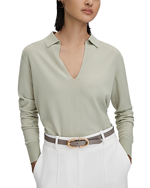 Reiss Womens Sage Nellie V-neck Knitted-woven Top In Sage