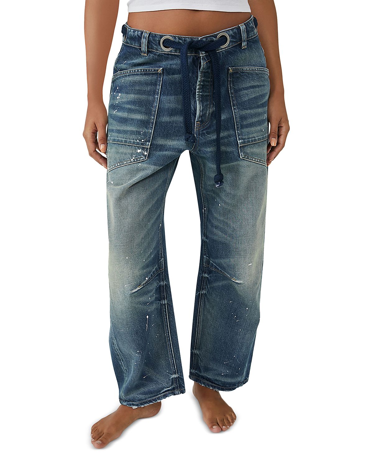 Free People We The Free Moxie Low Slung Pull On Barrel Jeans