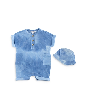 Miniclasix Boys' Waffle Knit Tie Dye Romper & Bucket Hat Set - Baby In Blue