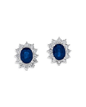 Bloomingdale's Sapphire & Diamond Halo Starburst Earrings In 14k White Gold In Blue/white