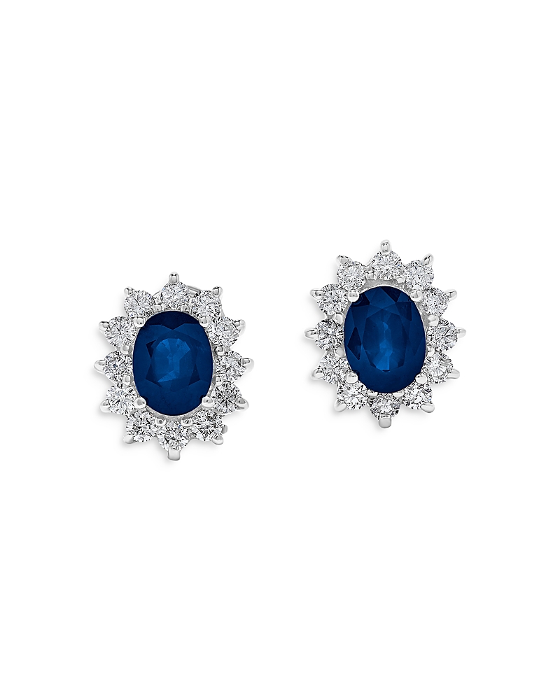 Bloomingdale's Sapphire & Diamond Halo Starburst Earrings In 14k White Gold In Blue/white
