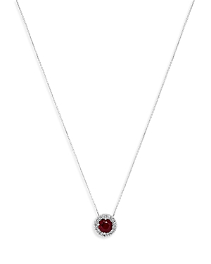 Bloomingdale's Ruby & Diamond Halo Pendant Necklace In 14k White Gold, 16 In Red/white