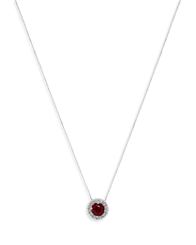 Bloomingdale's Ruby & Diamond Halo Pendant Necklace In 14k White Gold, 16 In Red/white