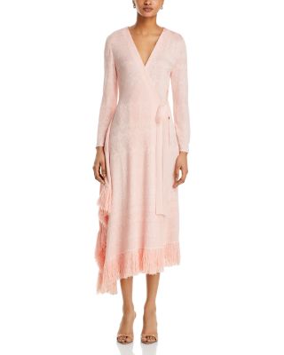 Fringe Trim Midi Wrap Dress