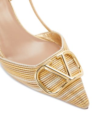 Women's Pointed Toe Logo Kitten Heel Slingback Pumps