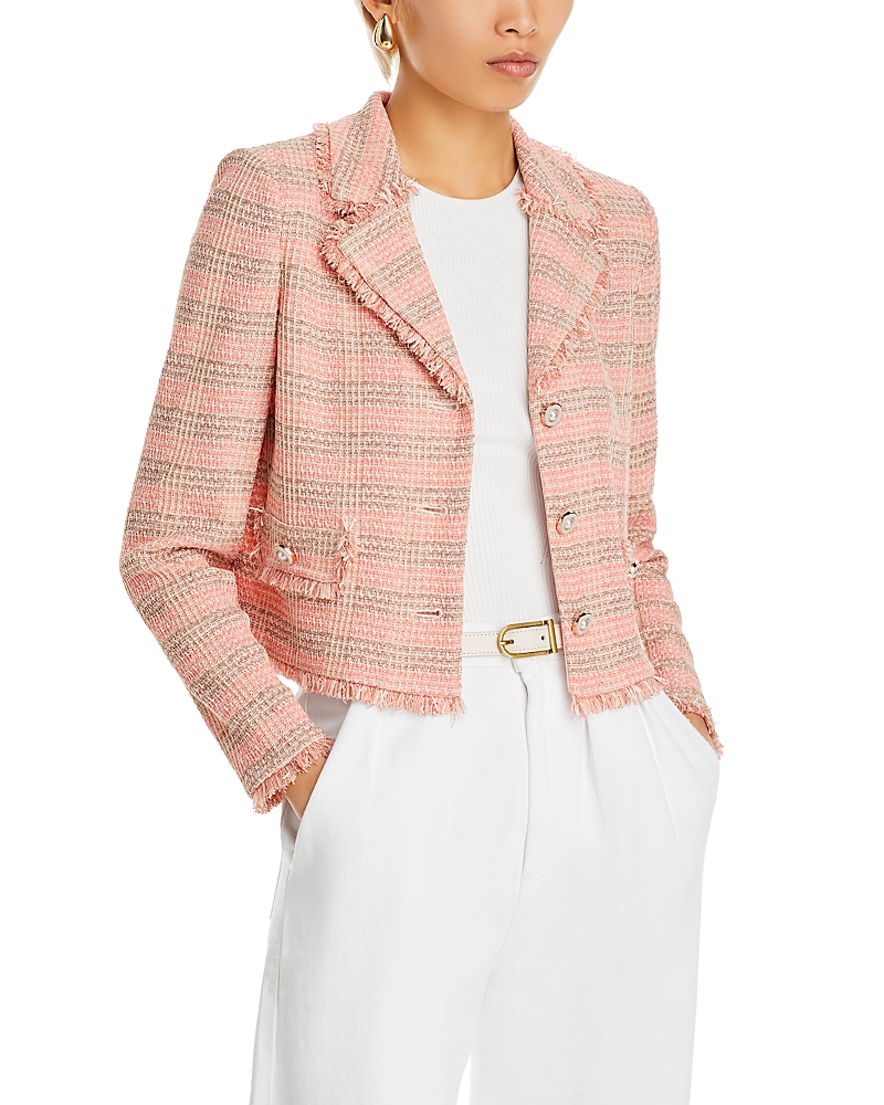 Misook Fringe Trim Tweed Jacket