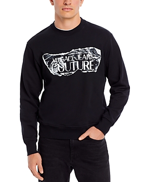 Shop Versace Jeans Couture Versace Jean Couture Long Sleeve Crewneck Logo Graphic Sweatshirt In Black