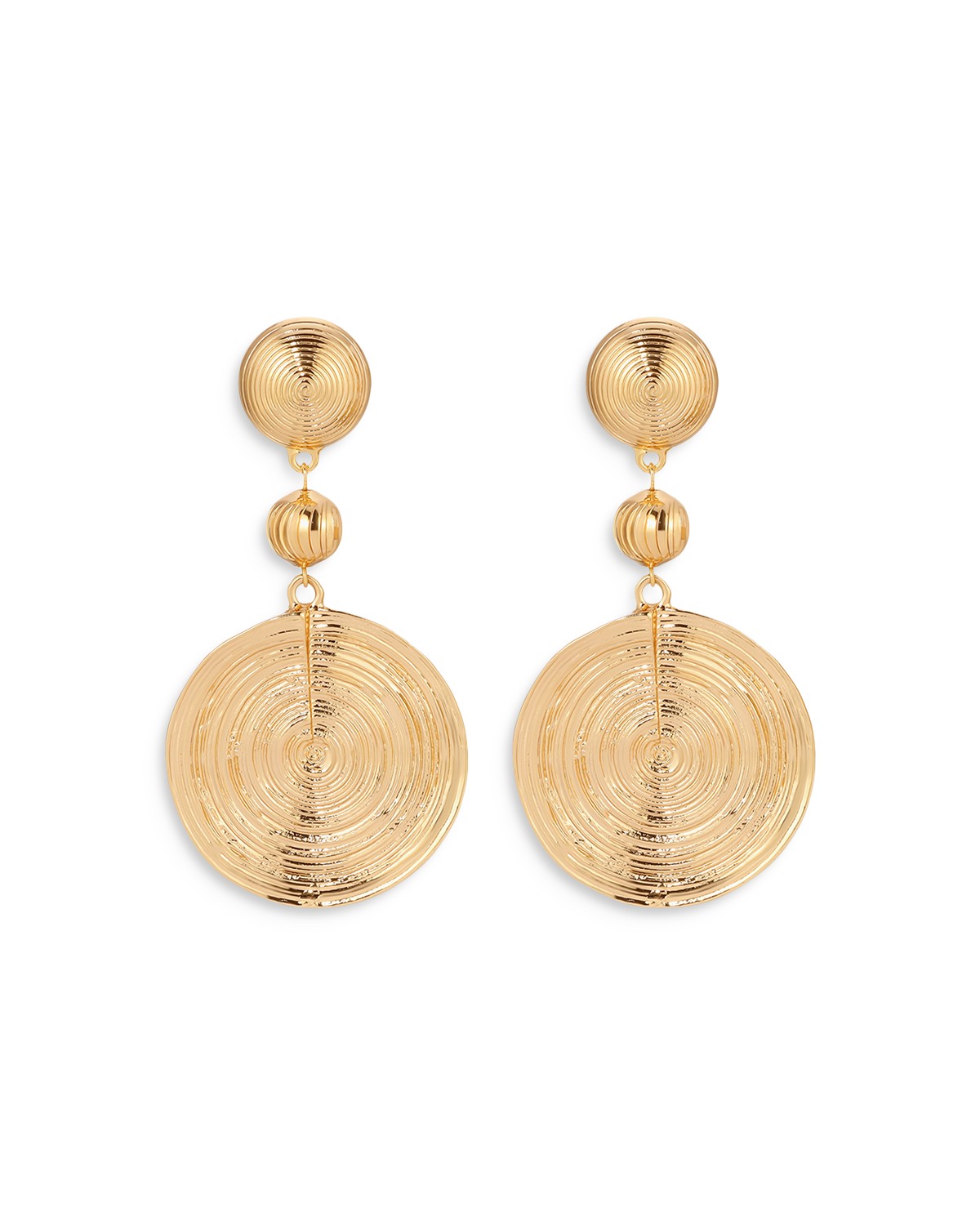 Textured Double Disc Drop Earrings in 18K Gold Plated