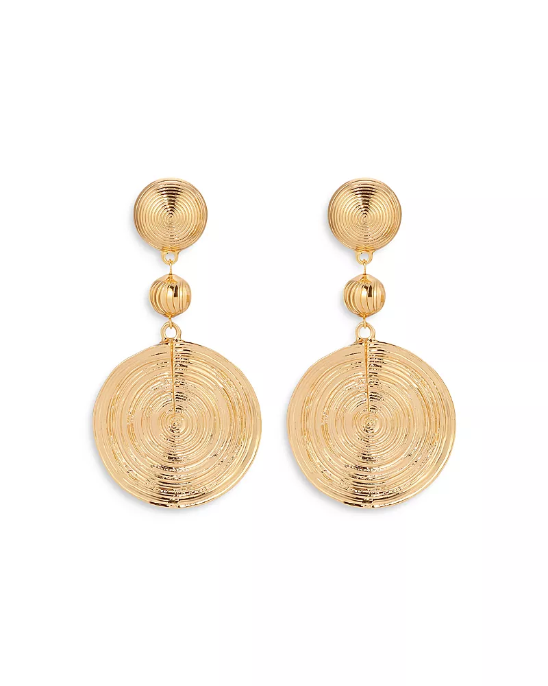 Ettika Textured Double Disc Drop Earrings in 18K Gold Plated