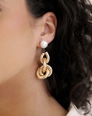 Liquid Link Cultured Freshwater Pearl Drop Earrings in 18K Gold Plated