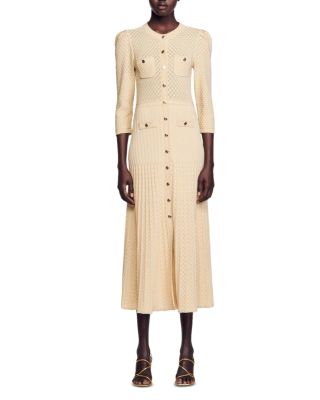 knee length dresses for ladies SANDRO Pearl-Trim Midi Dress main image 0