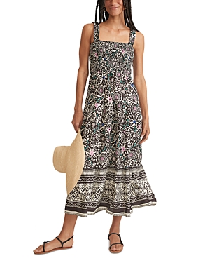 Shop Marine Layer Smocked Tiered Maxi Dress In Black