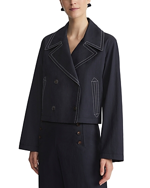 Shop Lafayette 148 Double Breasted Jacket In Navy