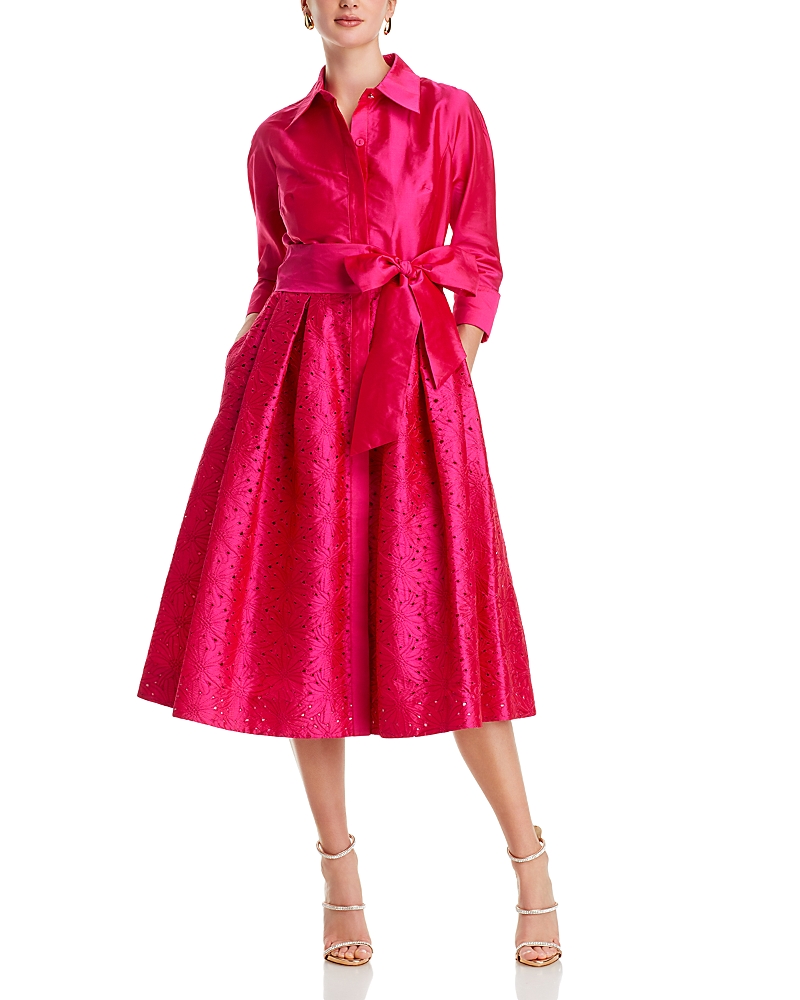 Teri Jon By Rickie Freeman Embroidered Sash Belt Shirtdress In Hot Pink | ModeSens Teri Jon By Rickie Freeman Embroidered Sash Belt Shirtdress In Hot Pink | ModeSens