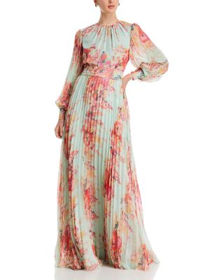 Teri Jon by Rickie Freeman - Floral Print Pleated Dress