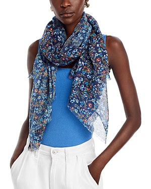 Shop Fraas Winter Floral Scarf In Blue/red