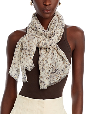 Shop Fraas Winter Floral Scarf In Ivory/gray