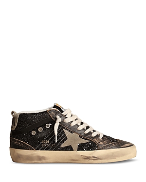 Shop Golden Goose Women's Mid Star Glitter Lace Up Sneakers In Black/beige Black/ Taupe